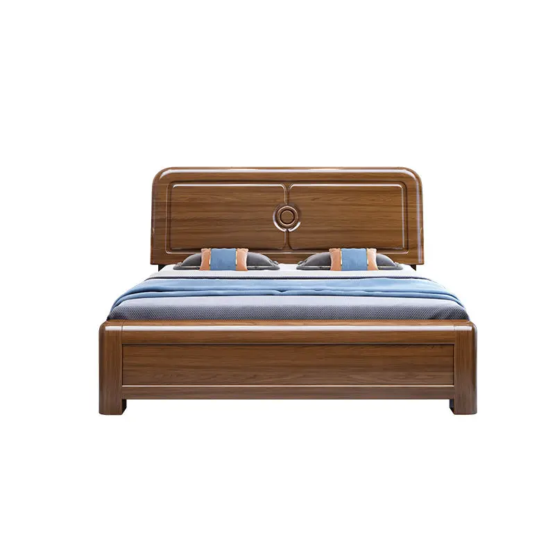Walnut Chinese Style Solid Wood Bed Modern Minimalist Double Bed Bedroom Furniture king Bed