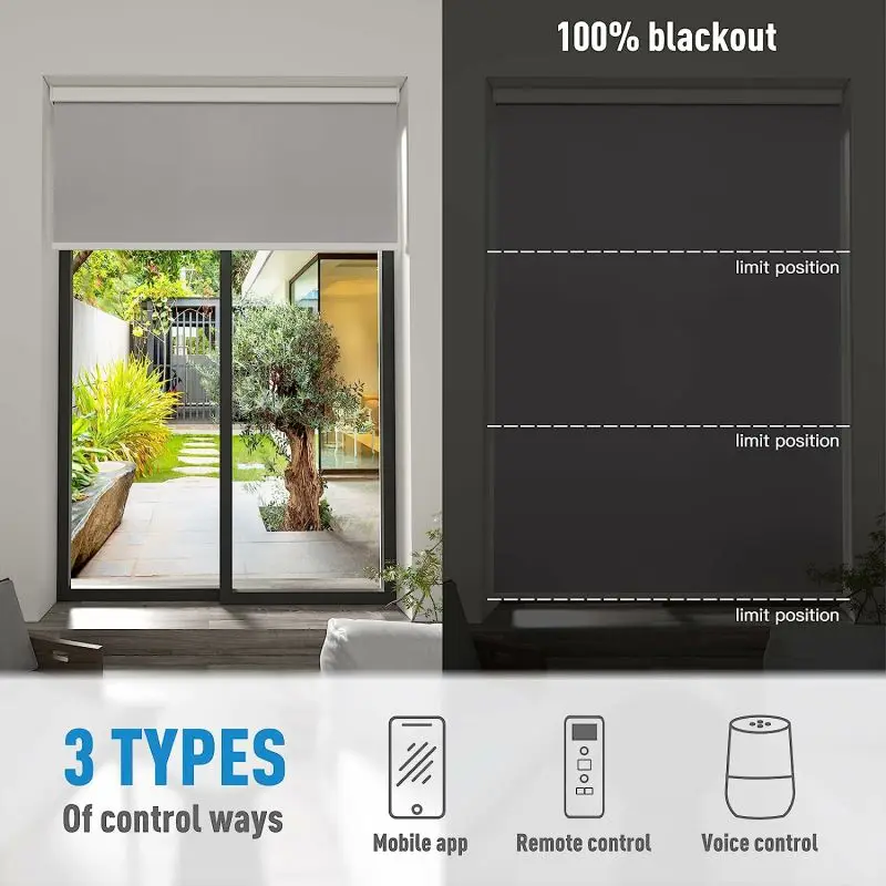 alexa app controlled roller screen shades indoor blackout tuya zigbee rechargeable battery motor powered motorized smart blinds