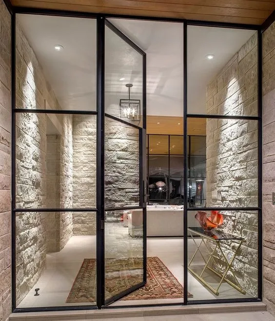 French Black Decorative Balcony Patio Door Wrought Iron Swing Loft Door Steel Glass Windows and Doors