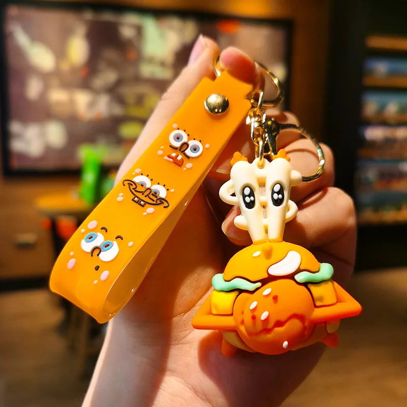Hamburg Spongebob Cartoon Cute Doll Pendant Car Keychain Pendant Couple Bag Key Chain