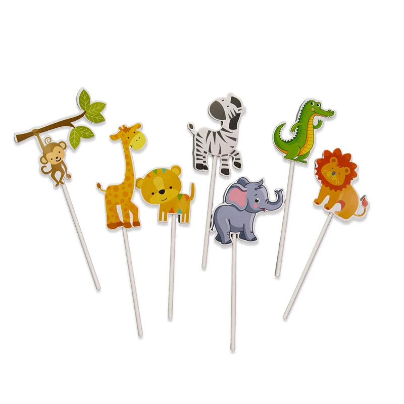Cake Toppers Multiple animals patterns Shape Cupcake Topper Decoration Birthday Cake Topper Sets Happy Birthday