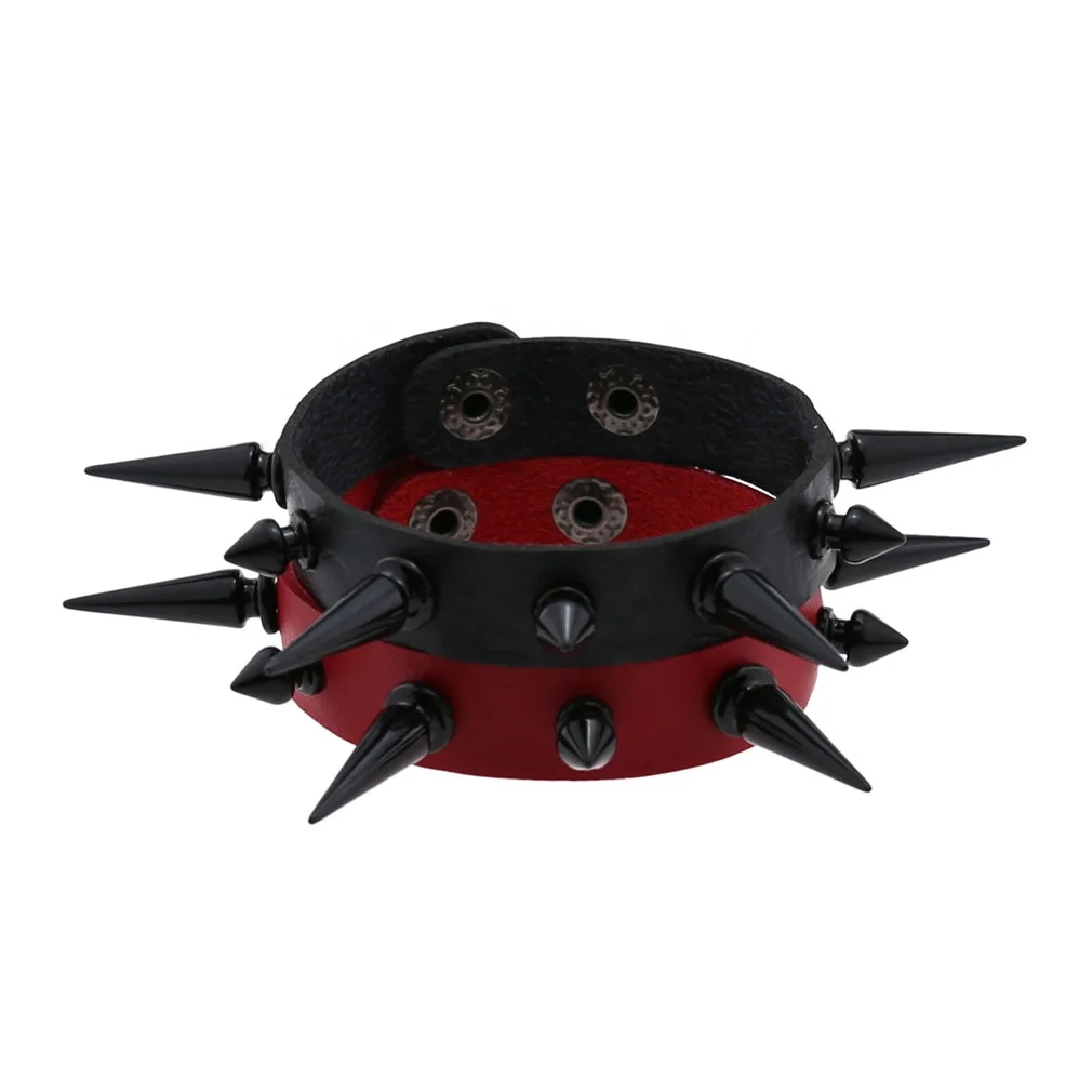 Punk Gothic Black Spikes Nail Rivet Leather Unisex Bangle Bracelet