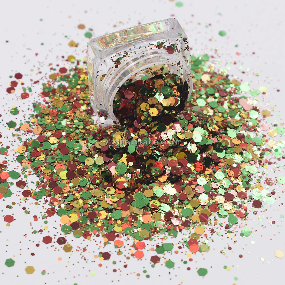Low Price polyester bulk chunky mixed hexagon Christmas glitter for Christmas decoration