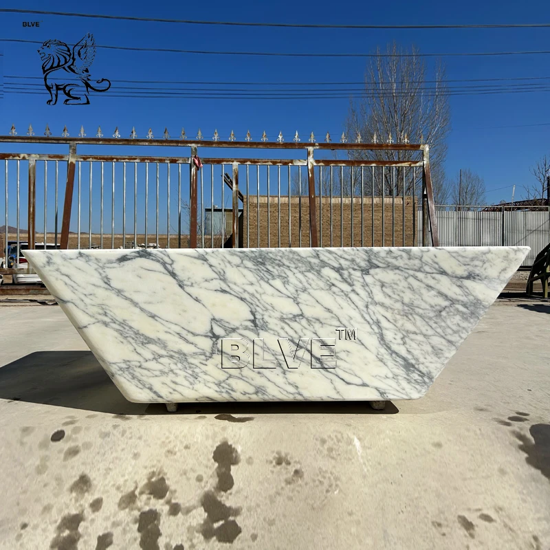 BLVE Hotel Indoor Luxury Bathroom Decorative Natural Marble Bathtub New Design Italian Marble Trapezoidal Bathtub In Stock