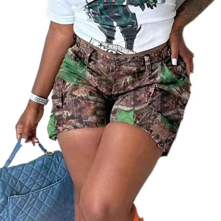 Women bottoms Embroidered Stretch Cross Denim Shorts