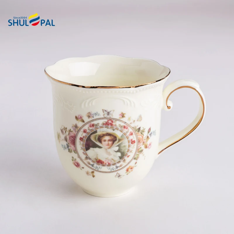 Luxury Vintage Afternoon Tea Ceramic Drinkware Sets Ivory Porcelain 300ml Cup Sets