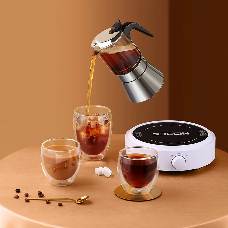 3/6/9 Cups Italian Espresso Double Valve Stainless Steel Coffee Moka Pot Then Hand In Hand Coffee Pot