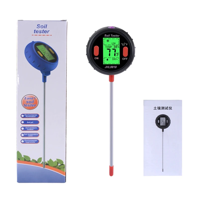 5 in 1 Digital Soil tester pH Moisture Temperature and Light Meter Humidity for flowerpot soil garden plantation Soil analyzer