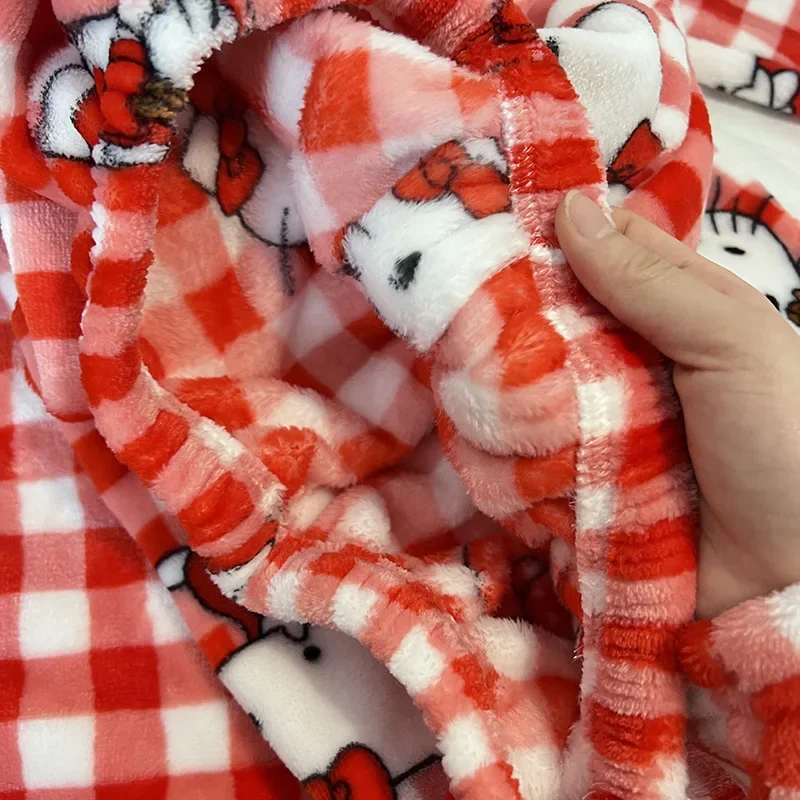 Kawaii Sanrios KT Coral Velvet Pajamas Girl Cartoon Autumn / Winter Season Warm Thickened Plush Home Clothes Set Gift