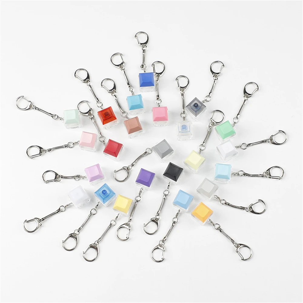Acrylic Cute Keyboard Keychain 25 Colors Finger Decompression Desk Toys Stress Relief Fidget Push Button for Adult and Kid gifts