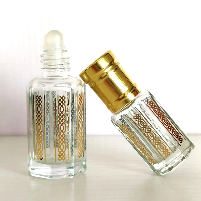 3 мл 6 12 арабского Дубая золотого стекла пустые флаконы для духов индийское масло восьмиугольный флакон эфирного масла
