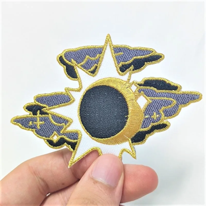 High Quality Manufacturer No MOQ Sew On Iron On Golden Silver Metallic Thread Customized Embroidery Patches With Merrow Border