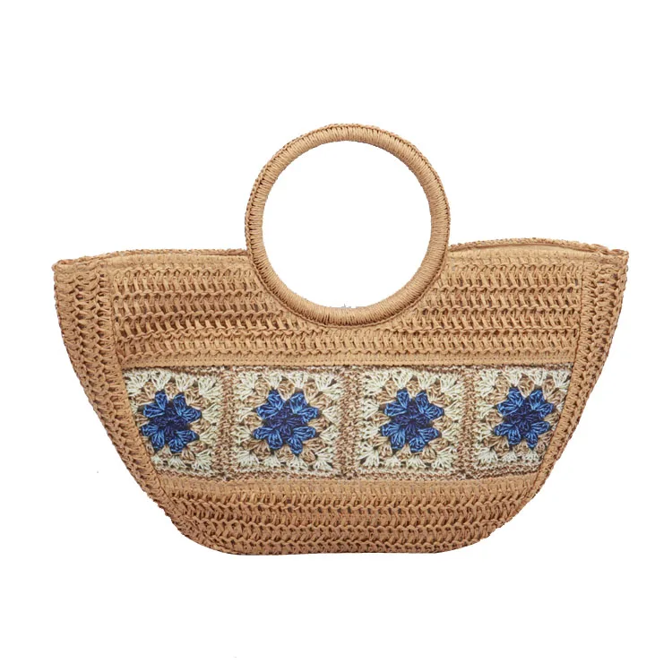 Wholesale Eco-friendly Straw Tote Bag Digital Printed Pattern Straw Beach Bag Summer Paper Straw Bags Women Handbags For Holiday