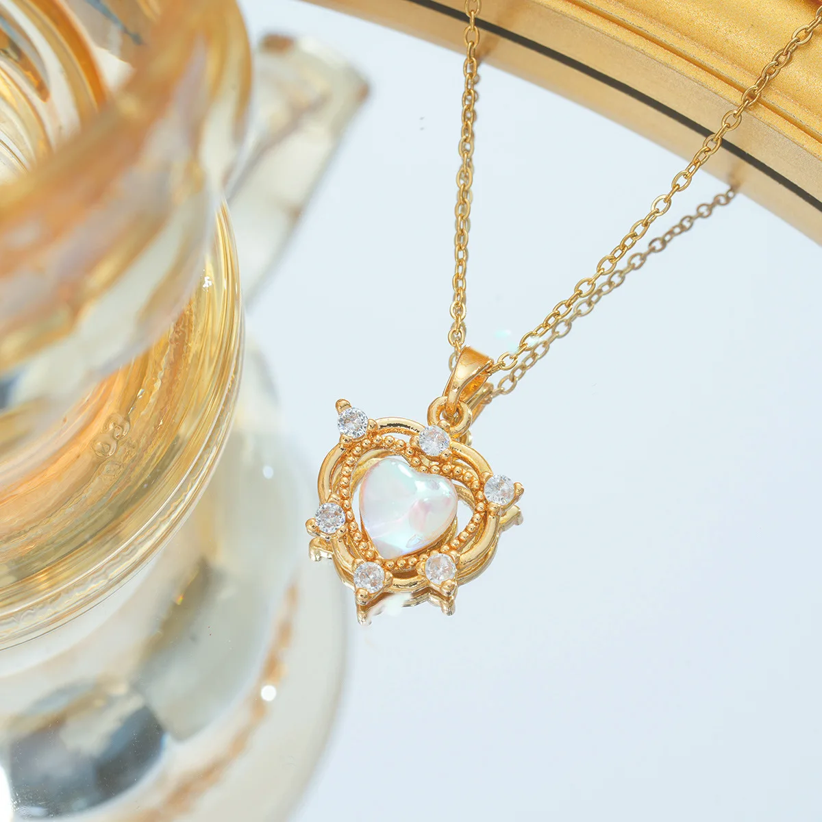 2024 Trendy Cute Pink heat Pearl Pendant Pearl Bracelet Necklace Set for Kids Women Girl Jewelry
