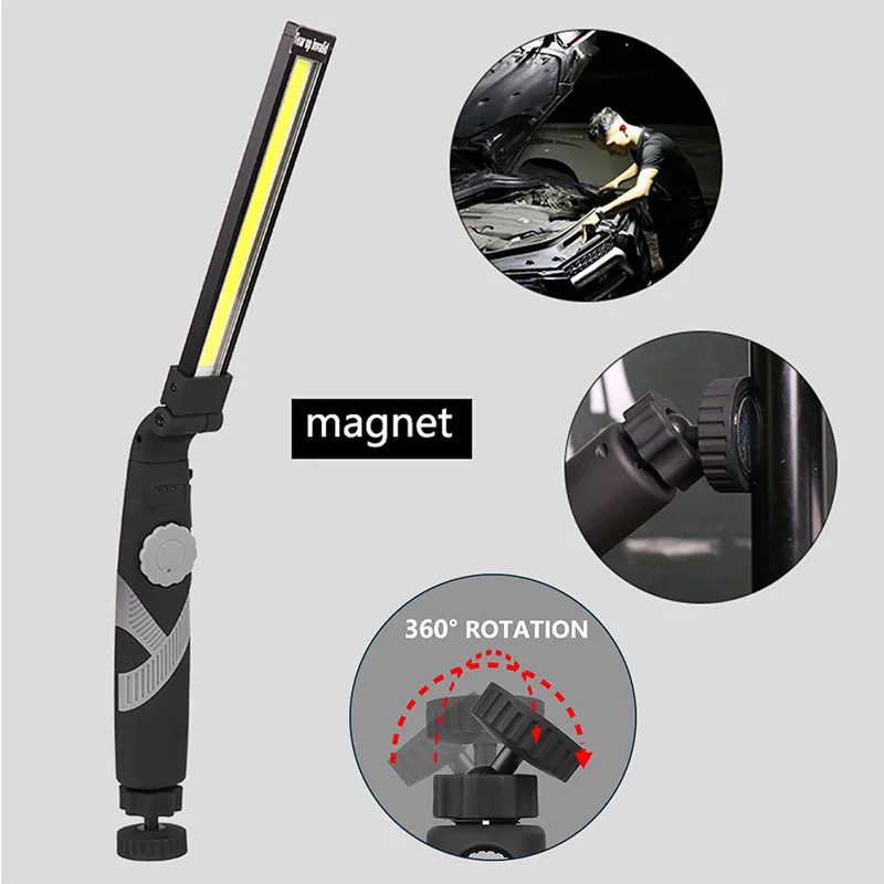 Portable Magnetic Work Light COB LED Work Lamp USB Rechargeable Flashlight Flexible Inspection Lights Emergency Rotary Torch
