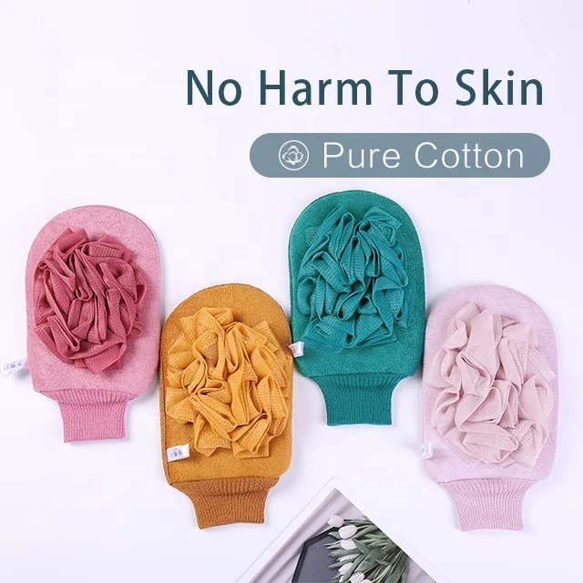 Quickly Delivery  RTS Double-Sided Dual-Use Exfoliating Gloves Foaming Bath Glove Exfoliating Mitt Body Scrub Glove