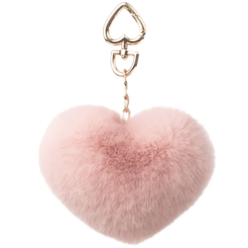 Подарок на заказ мягкий розовый любимый в форме сердца настоящий кролик пушистый мех помпоны брелок для ключей аксессуары