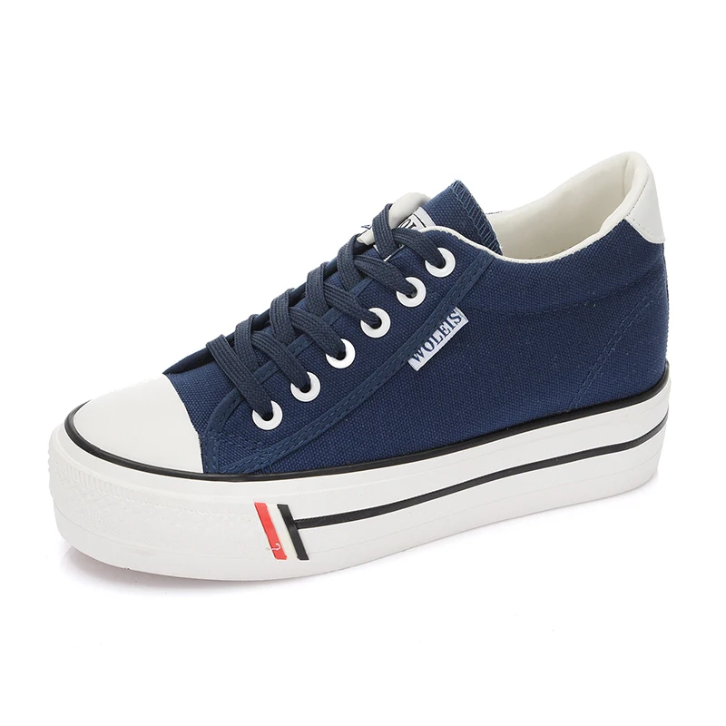 
Wholesale Classic 6cm High Increasing Chunky Casual Zapatillas Lona De Mujer Woman Canvas Flat Shoes 