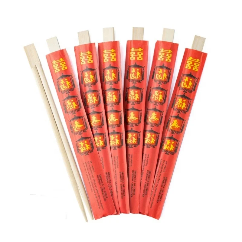 Custom Logo Engraved Chopsticks Personalized Korean Sushi Paper Sleeves Cover Bamboo Chopstick
