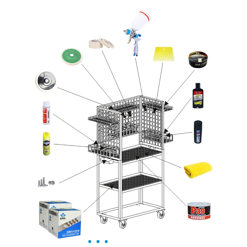 Mobile Storage body shop auto tools Rack Heavy Duty Parts Cart trolley Small Items Cart