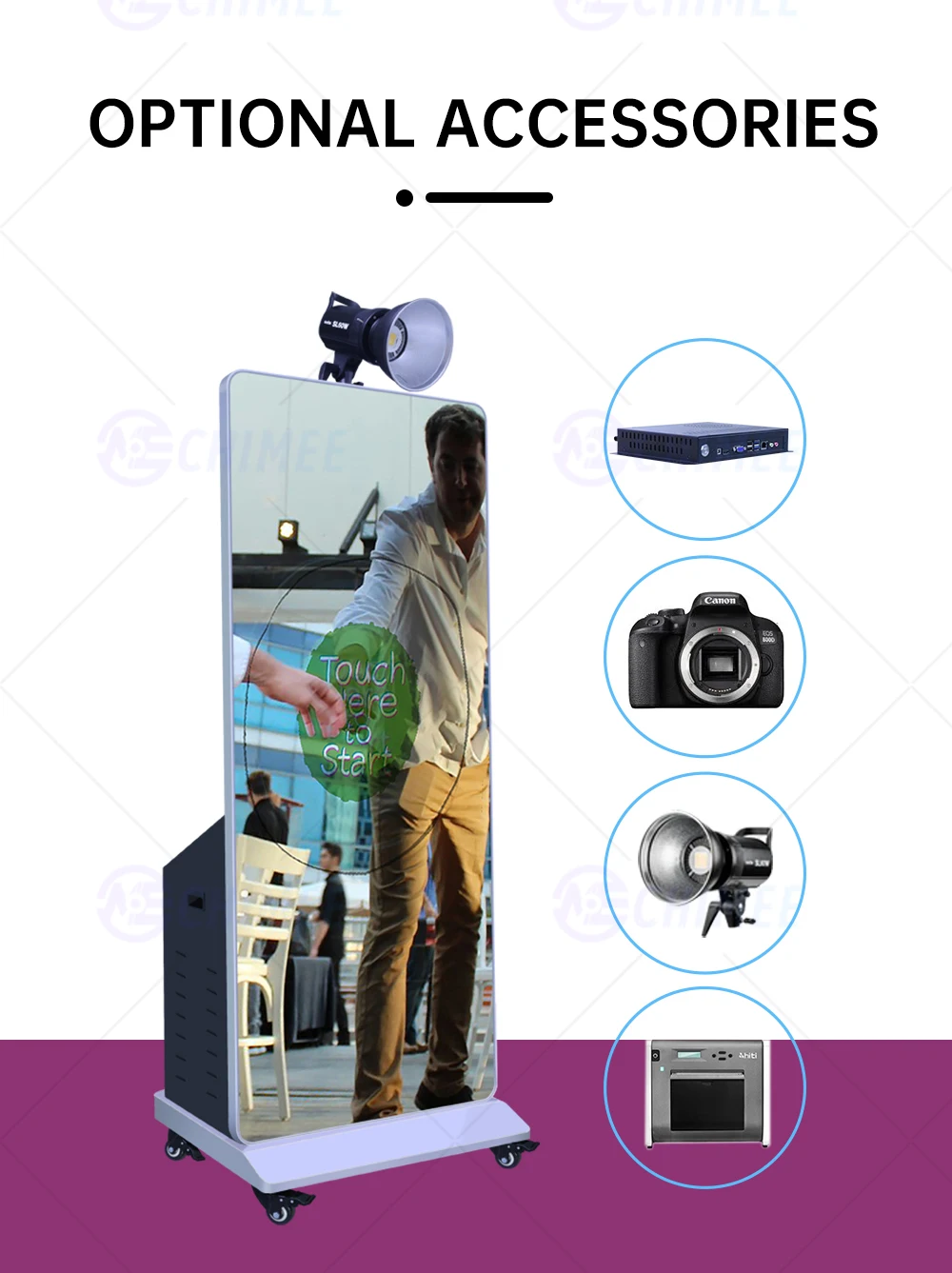 Personalized Photo Booth: 76 Inch DSLR Magic Mirror with LED Touch Screen and iPad Roaming