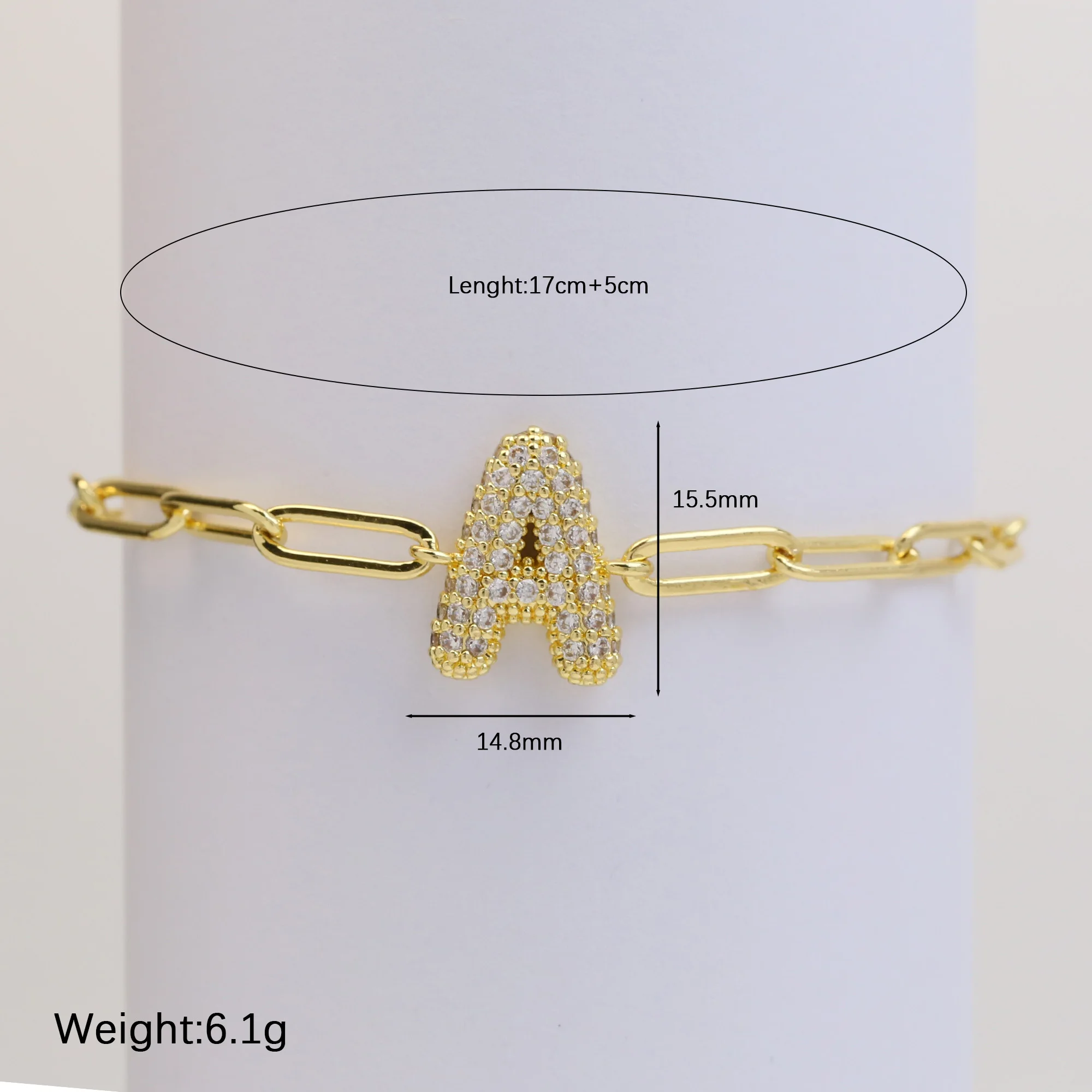 New Models Zircon Balloon Letter Chain Bracelets Gold Bubble Initial Paperclip Chain Bracelets for Women Teen Girls