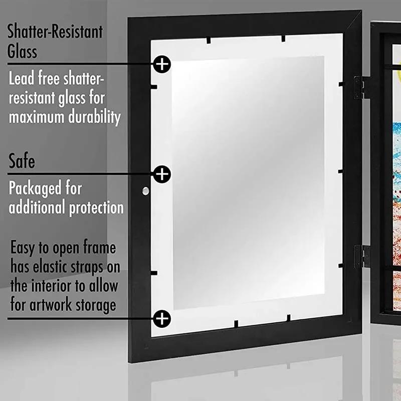 Kids Artwork Picture Frame Changeable In Black Wood With Shatter Resistant Glass Kid Art Frame For Horizontal & Vertical