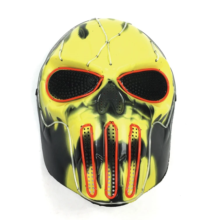 The Purge Terror White LED Glowing Mask Halloween Light Up Costume Cosplay Props Party 4 Lighting Modes Scary EL Wire Mask