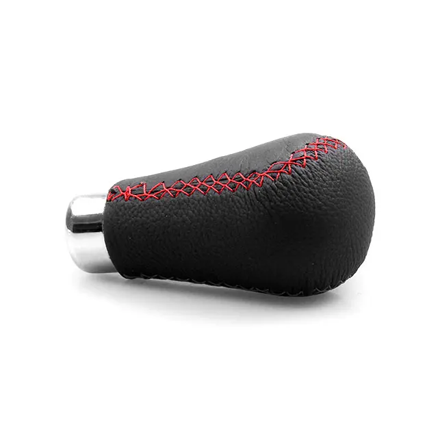 Gear Shift Knob Shifter Lever Cover Leather Automatic Manual Black Red Stitch