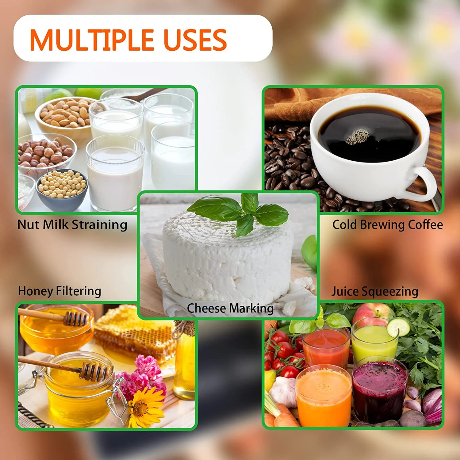 Reusable micron 100% unbleached organic cotton milk filter bag cheesecloth coffee tea filter bag