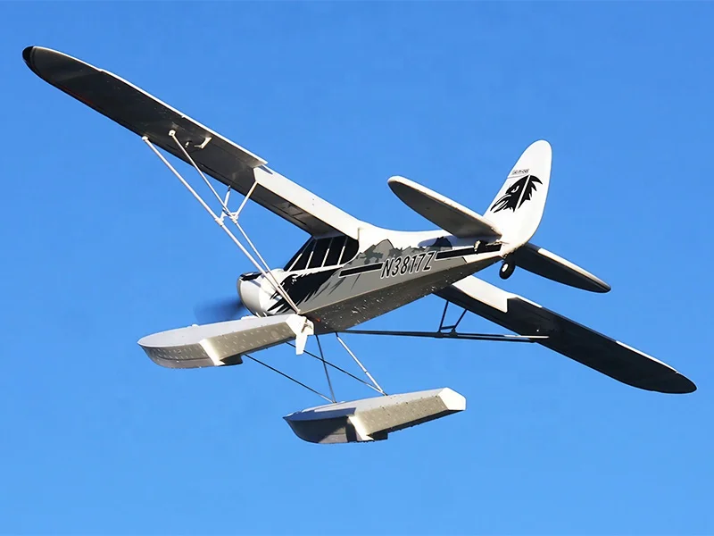 PA-18 Super Cub EP FMS PNP 1700mm RC Model Plane with Floats Reflex V2 All Terrain Tires and Durable CNC Landing Gear