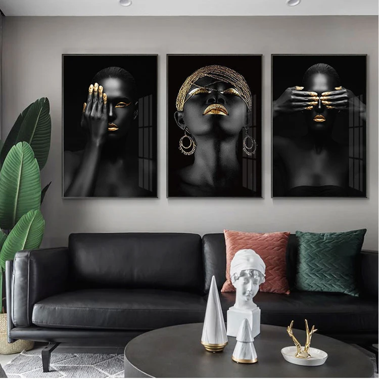 Modern Minimalist Black Beauty Decoration Wall Art Portrait Painting Canvas Customized Logo Environment Friendly Printed 500pcs