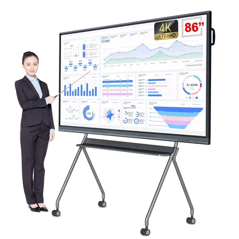 86 Inch Dual System 4K UHD Digital Smart Electronic Interactive Flat Panel 20 Point Touch Screen Smart Board for Video Meeting