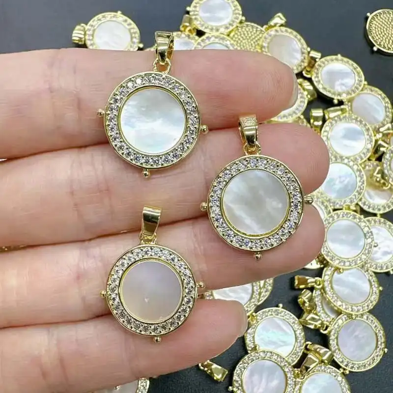 CH-HDP1613 Turkish Plated CZ Heart Shell Charm,Beauty Gold Plated Cubic Zircon Shell Pendant,Necklace Jewelry Making Accessories