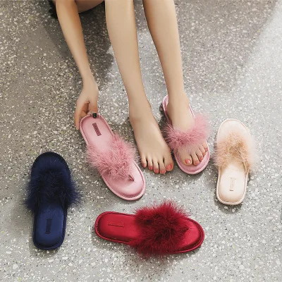 
Comfortable Crane Fur Flip Flop for Ladies Velvet Non-Slip Sandals Fashion Indoor House Slippers 