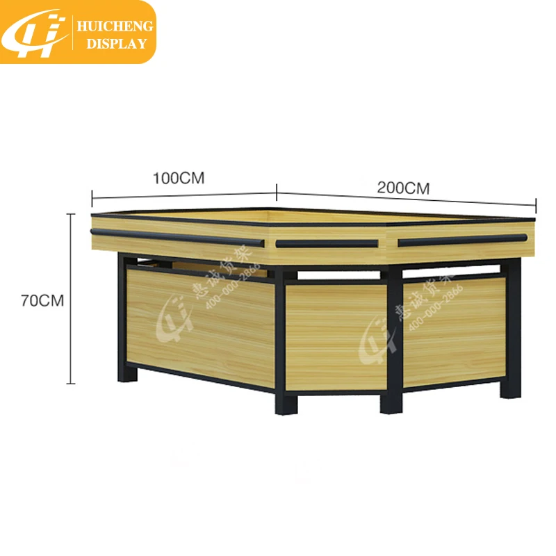 customized Supermarket wooden double sided Tilt-Top racks  Produce display table for vegetables