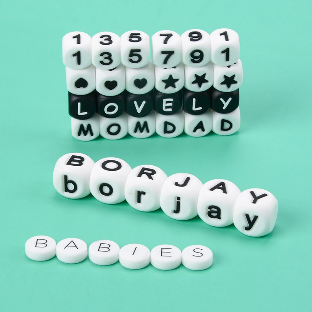 Baby Teether Silicone Beads Bpa Free 12mm 15mm Letter Silicon Bead Wholesale Focal Beads for Crafts