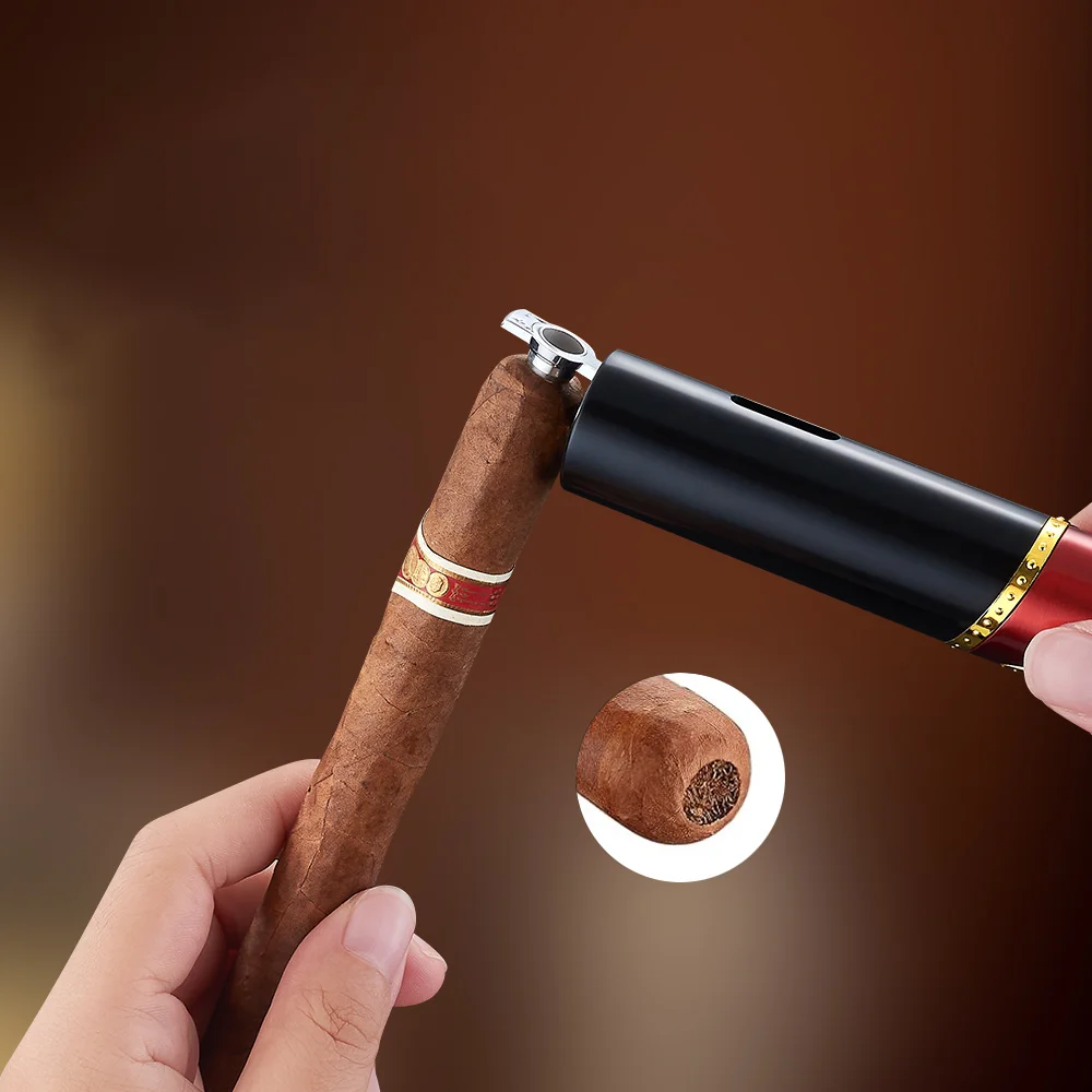 DEBANG 3 in 1 Butane Lighter with Cigar Punch, Cigar Draw Enhancer, Triple windproof flame for Candles and Cigars