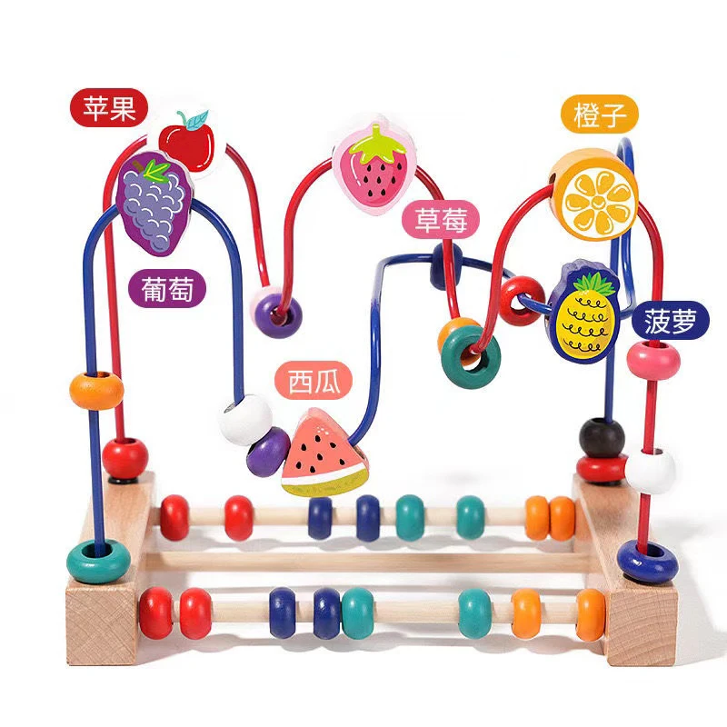 Factory Price New fruit beading blocks game educational building blocks toys wooden fruit animal beads game kids