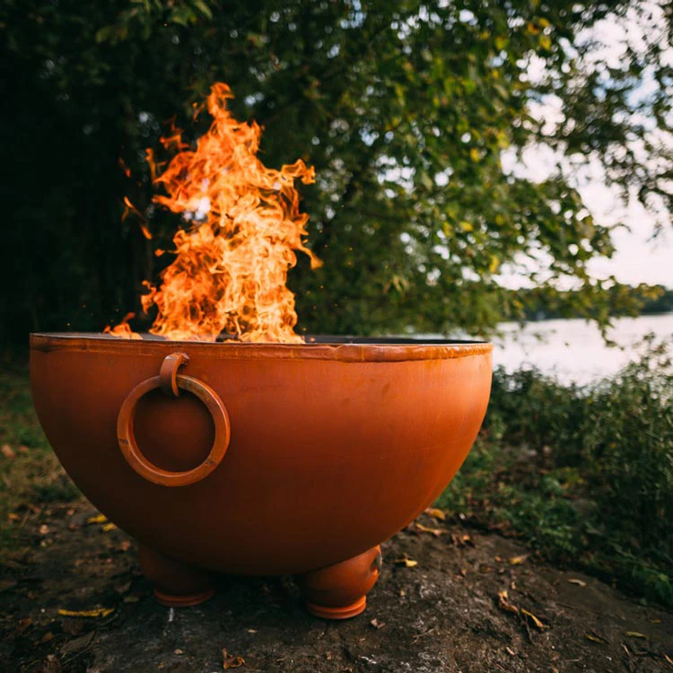 brazier patio heater round wood burning garden bowl corten steel outdoor fire pit