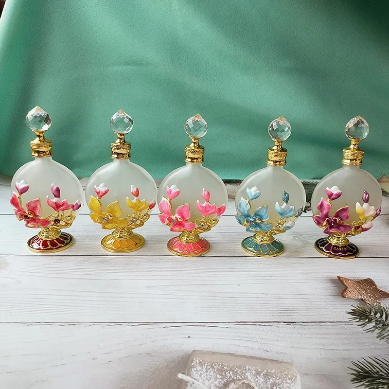 30ml Arab Dubai Patented Orchid Flower Metal Perfume Bottle Essential Oil Refillable Frosted Attar Bottles Factory Outlet#30200