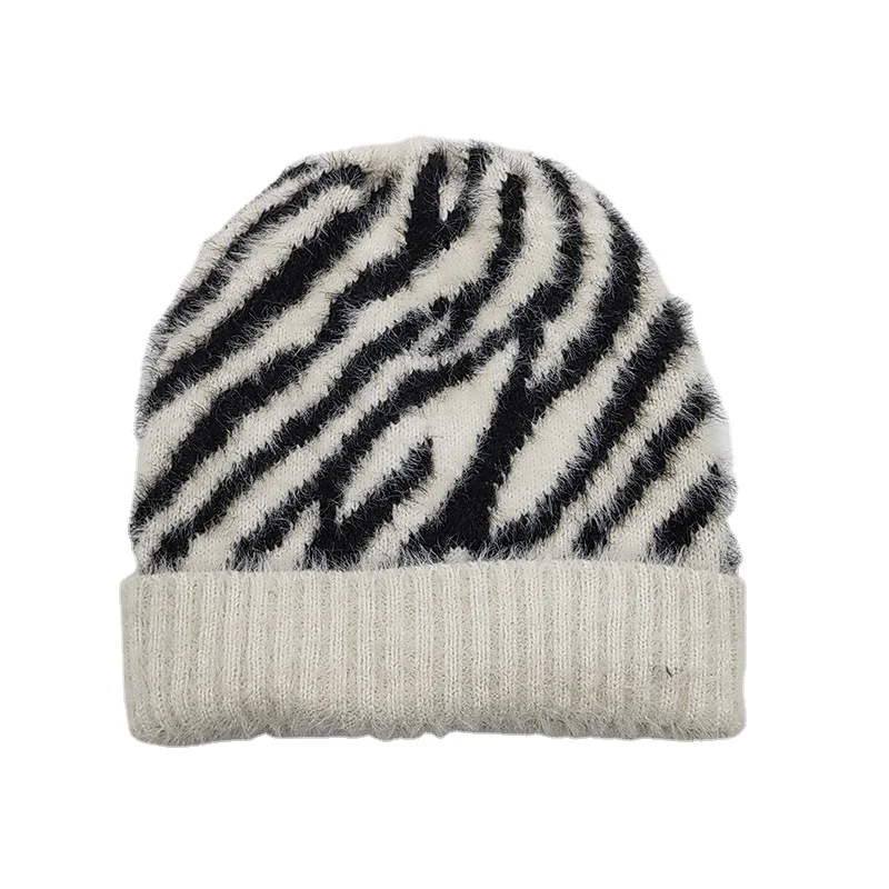 ALLCH Women Super Soft Winter Fashion Jacquard Slouchy Fluffy Zebra Knitted Cuff Outdoor sports Beanie Hat