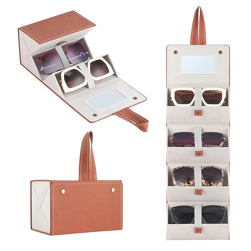 4 Slots Travel Foldable Sunglasses PU Leather Eyeglasses Case Portable Eyewear Display Storge Box glasses Cases