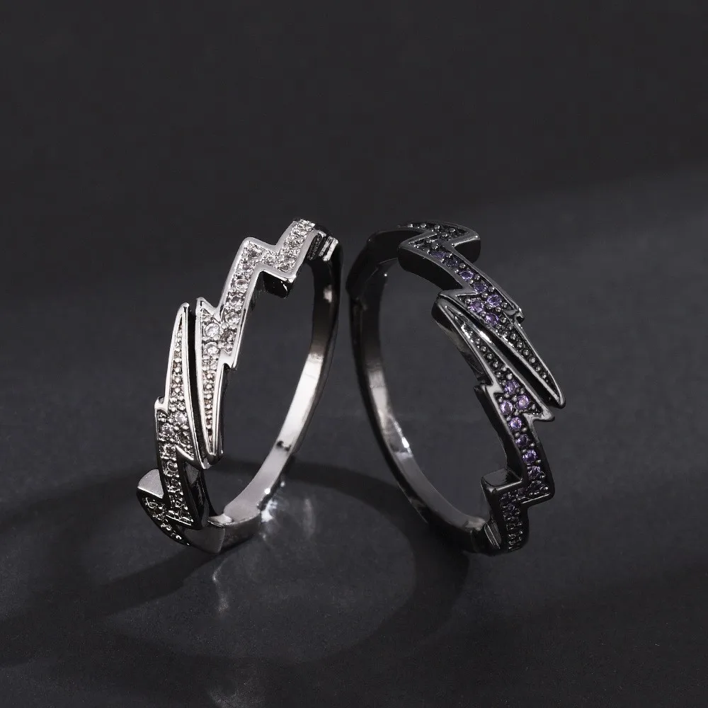 Hiphop Zirconia Lightning Bolt Ring Lightning Ring Hip Hop Bolt Black Ring For Men or Women
