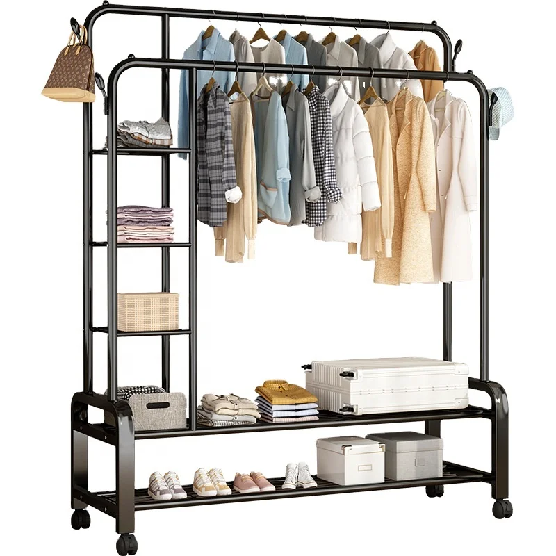 Clothes drying rack floor  indoor  hanging Simple clothes and hat rack  bedroom clothes storage cabinet