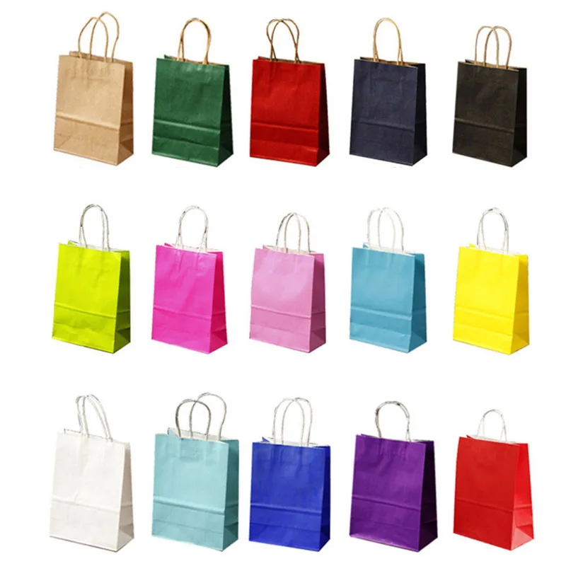 Custom colors luxury Shopping Bag With Handle Kraft Paper Multi sizes in stock Clothing Gift Shopping plain bag with no logo