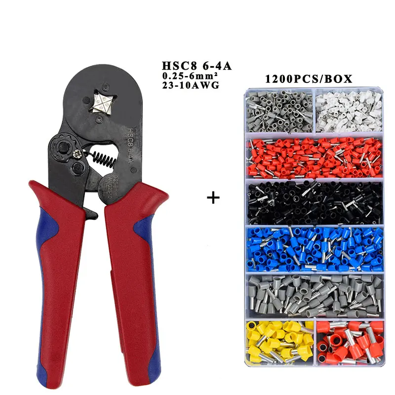 0.25-6.0mm tubular crimping pliers tools set 1200pcs terminal crimping tools mini electrical pliers HSC8 precision clamp set