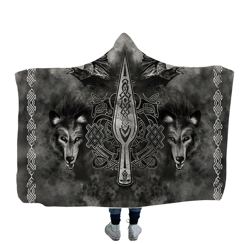 New Religion Colorful Custom Print Design Sublimation Wearable Fleece Sherpa Cloak Hooded Blankets for Winter