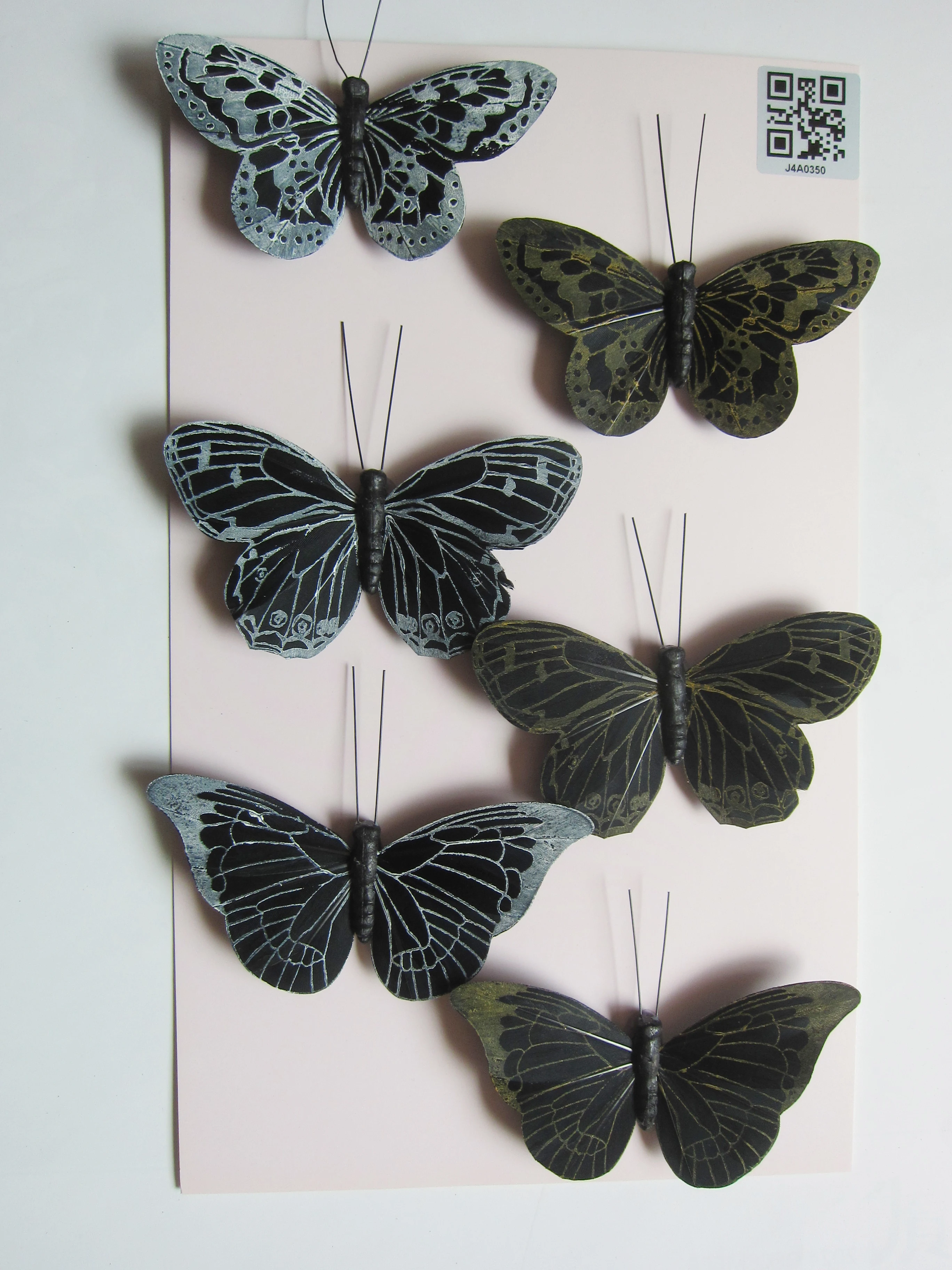 Handmade Plastic Black Feather Butterfly Christmas Decoration New Design Artificial Small Butterfly Clip for Ramadan