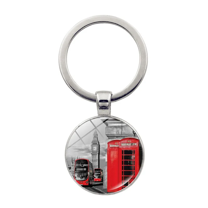 British Flag Metal Keychain Time Gemstone Glass Ball Keyring Customize logo Eliza White Tower Big Ben Travel Souvenir Key Chain